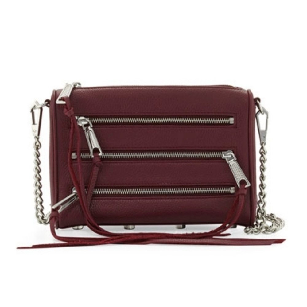 NEW Rebecca Minkoff Mini 5 Zip Convertible Crossbody Leather Bag in Port OS